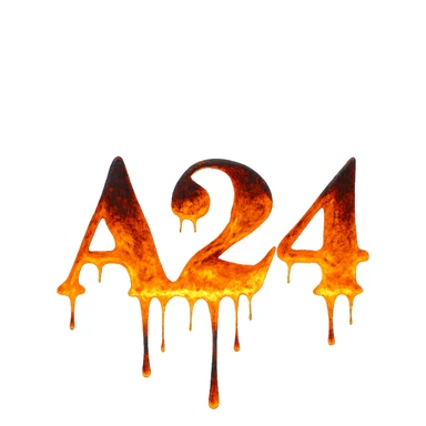 the A24 logo melting from heat, with glowing embers and smoke, no background sticker
