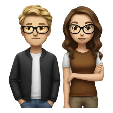 white girl with long brown hair and glasses smoking with a boy with short brown hair and glasses  sticker