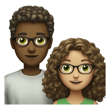 white ginger girl with green eyes and brunette boy with curly hair, green eyes, and glasses sticker