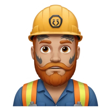 construction worker with beard, ginger haired and heavy face tattoos scary looking sticker