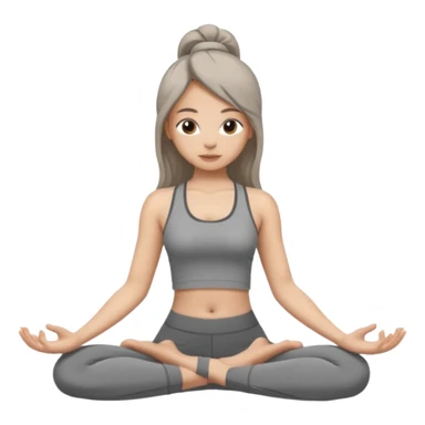a girl doing yoga, she is wearing a grey fit and she has dark straight and loose hair.  sticker