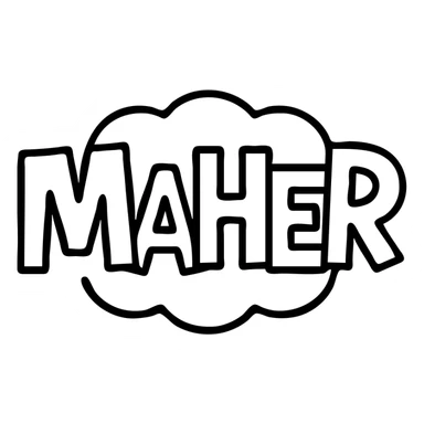 the name 'Maher' in colorful outlined comic style, suitable for Slack emoji, transparent background sticker