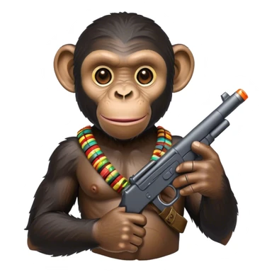 Chimpanzee with war paint and toy gun sticker