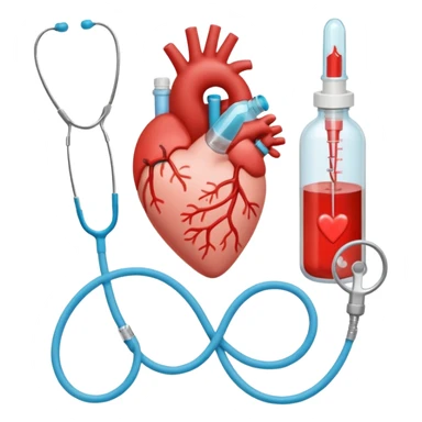 hand holding shape of a loveheart with background of stethescope, heel lancet, baby blood tubes, monitoring cables, baby bottle, cute scrapbooking paper,  sticker