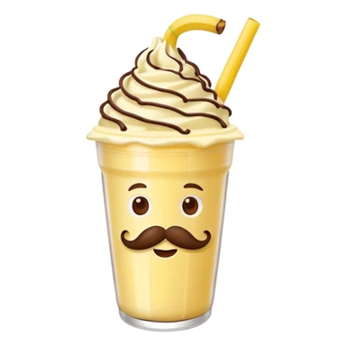 banana milkshake in a take-out cup with mustache sticker