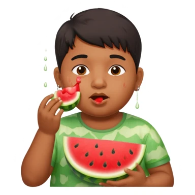 a watermelon with a indian 13 yearold a little fat boy eating it sticker
