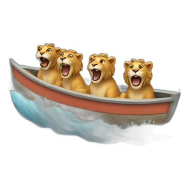 three lions scream at the fihish line scream while sitting in a boat sticker