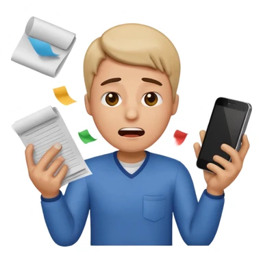 an emoji that depicts a product manager juggling work with panic sticker