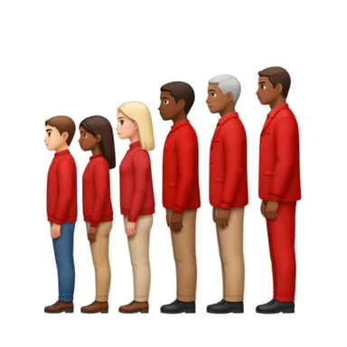 A line of people standing in profile, one behind the other, red background sticker