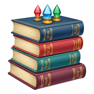 A stack of colorful spellbooks that look like they came out of a fine victorian library sticker