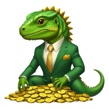 capitalist iguana in suit lying on coins sticker