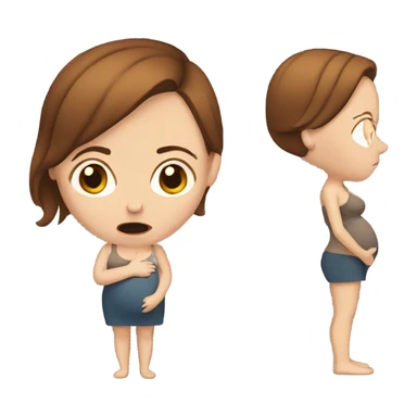 Uncomfortable and angry white pregnant woman with brown hair sticker