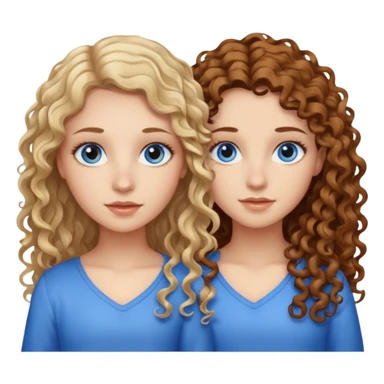 sisters, one has brown eyes, long curly brown hair, the other one has straight blond hair and blue eyes sticker