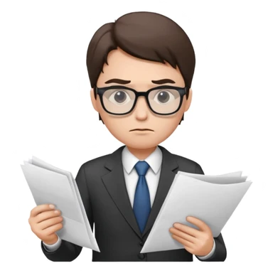 Frowns with Glasses, Office Boss: Business outfit, holding papers, frowning behind glasses, serious look
 sticker