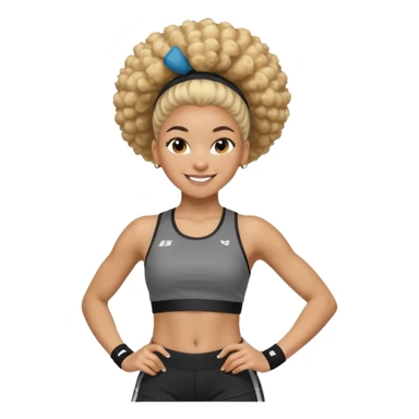 light-skinned Black girl in a dynamic athletic pose, half-blonde and half-dark brown afro puff hairstyle sticker