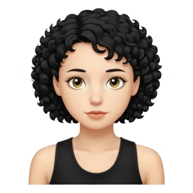 a white woman with short tomboy curly black hair wearing men's black tank top sticker