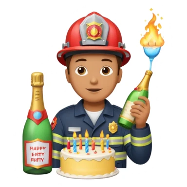 A firefighter extinguishing a party sticker