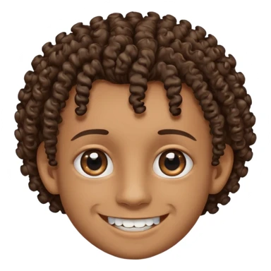 Brown skin boy with curly hair, smiling with braces, have one onyx eye color the other eye is light brown with a slit eyebrow sticker