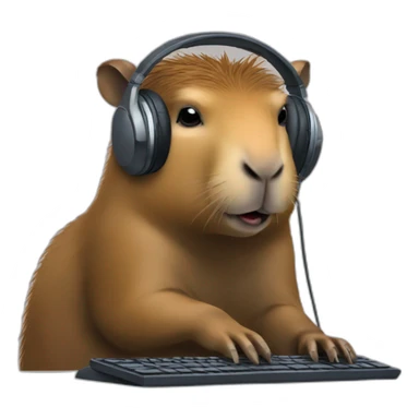 capybara in headphones at the computer sticker