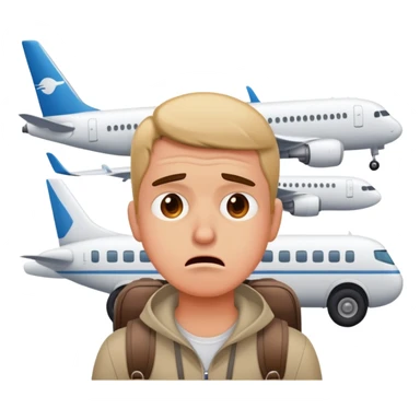 Delayed flight at airport with frustrated traveler sticker