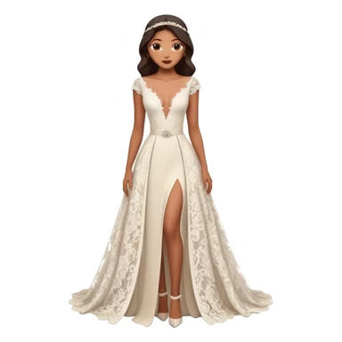 A modern lace wedding gown with a deep plunging neckline, cap sleeves, and a flowing skirt featuring two high front slits for a bold and romantic look.
 sticker