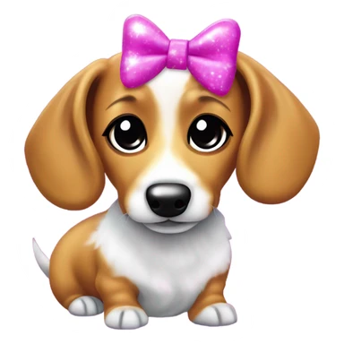Lisa frank glitter fluffy ￼dachshund with bows on ears sticker