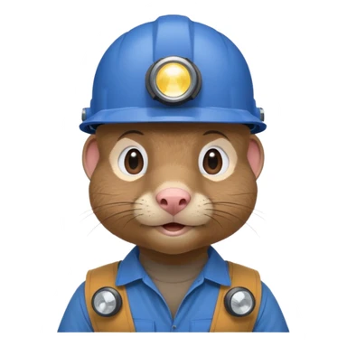 a mole rat, blue helmet, headlamp, BROWN worker cloth sticker