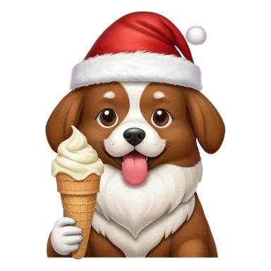 Dog eating ice cream with a Santa hat on sticker