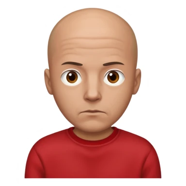 almost bald man, with hair on his head wearing a black sweatshirt and a red t-shirt under the sweatshirt and with brown eyes and a serious look  sticker