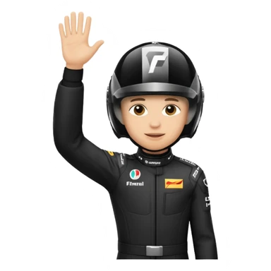 A red-bull f1 driver wearing the f1 black suit and helmet raising his hand as he celebrate sticker