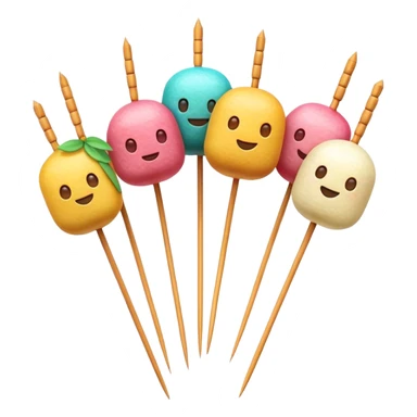 Cinematic Realistic Dango Dessert Emoji, showcasing colorful rice dumplings on skewers rendered with lifelike textures and soft, inviting lighting. sticker