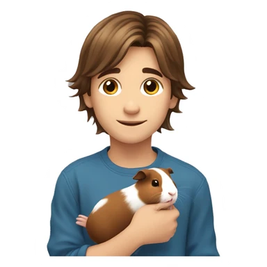 boy with long brown hair holding a guinea pig ￼ sticker