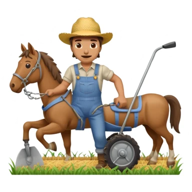 man plowing a field with a plow and a horse, emoji style sticker