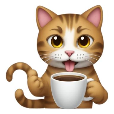 cat drinking coffee and saying meow sticker