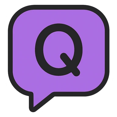 purple chat box bubble with a Q for question, modern icon style, clean and friendly sticker
