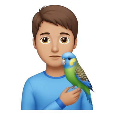 blue budgie parakeet with handsome brown haired man sticker