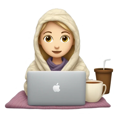 White Girl drinking tea with blanket on a macbook sticker