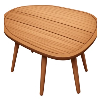 A 3D wooden table with subtle wood texture, rounded corners, gentle highlights, and a slightly angled perspective, matching the realistic-yet-simple style of the '🪑' chair emoji; medium brown tones, minimal details, emoji-friendly design. sticker