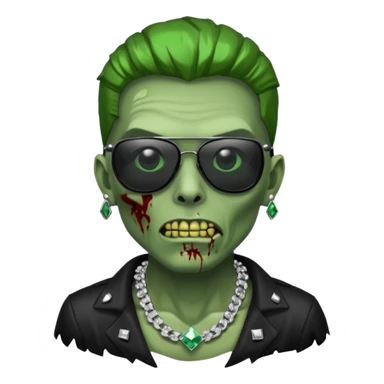 Zombie verde con lentes negros de sol y cadena de diamantes  sticker