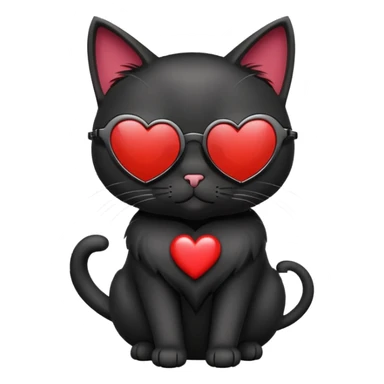 black cat wearing heart-shaped sunglasses sticker