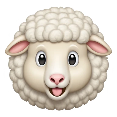 An emoji of a fluffy white sheep with its mouth open, making a 'meee' sound. Cute and cartoon-style, with soft wool texture and expressive eyes. Simple and playful design, resembling a classic farm animal emoji sticker