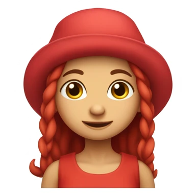 The girl character is a cute and funny troll, the logo is simple. The character has a hat on his head, big ears and pretty red eyes. Her hair is red, lush and round. She is wearing a Karelian sundress. sticker