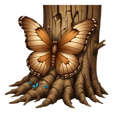 Dead butterfly emoji with broken wings weins with tree roots sticker