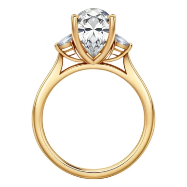 Gold oval engagement ring with small pear shape diamonds on the sides sticker