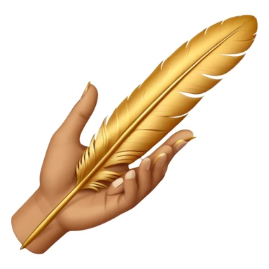 3D perspective hand holding premium golden ink feather sticker