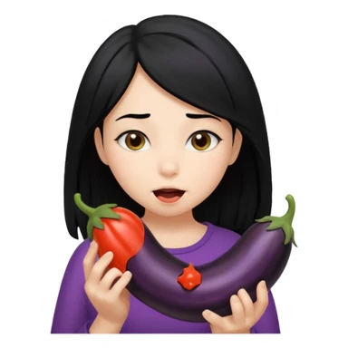 girl black hair sucking black hairy eggplant sticker