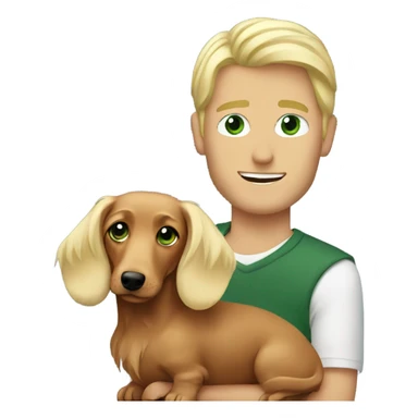 Green eyed blonde guy with long haired dachshund  sticker