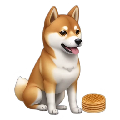Shiba Inu with a blue bottle coffee and waffle sticker