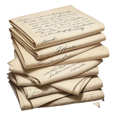 Icon for Autograph Collecting: several vintage framed with signatures of famous celebrities sheets stacked one on top of the other, each . The icon should evoke the charm and history of collecting autographs. Transparent background. sticker