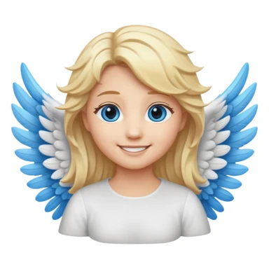 angel emoji blonde hair, blue eyes and smiling, larger wings with darker outline on them and bigger smile sticker